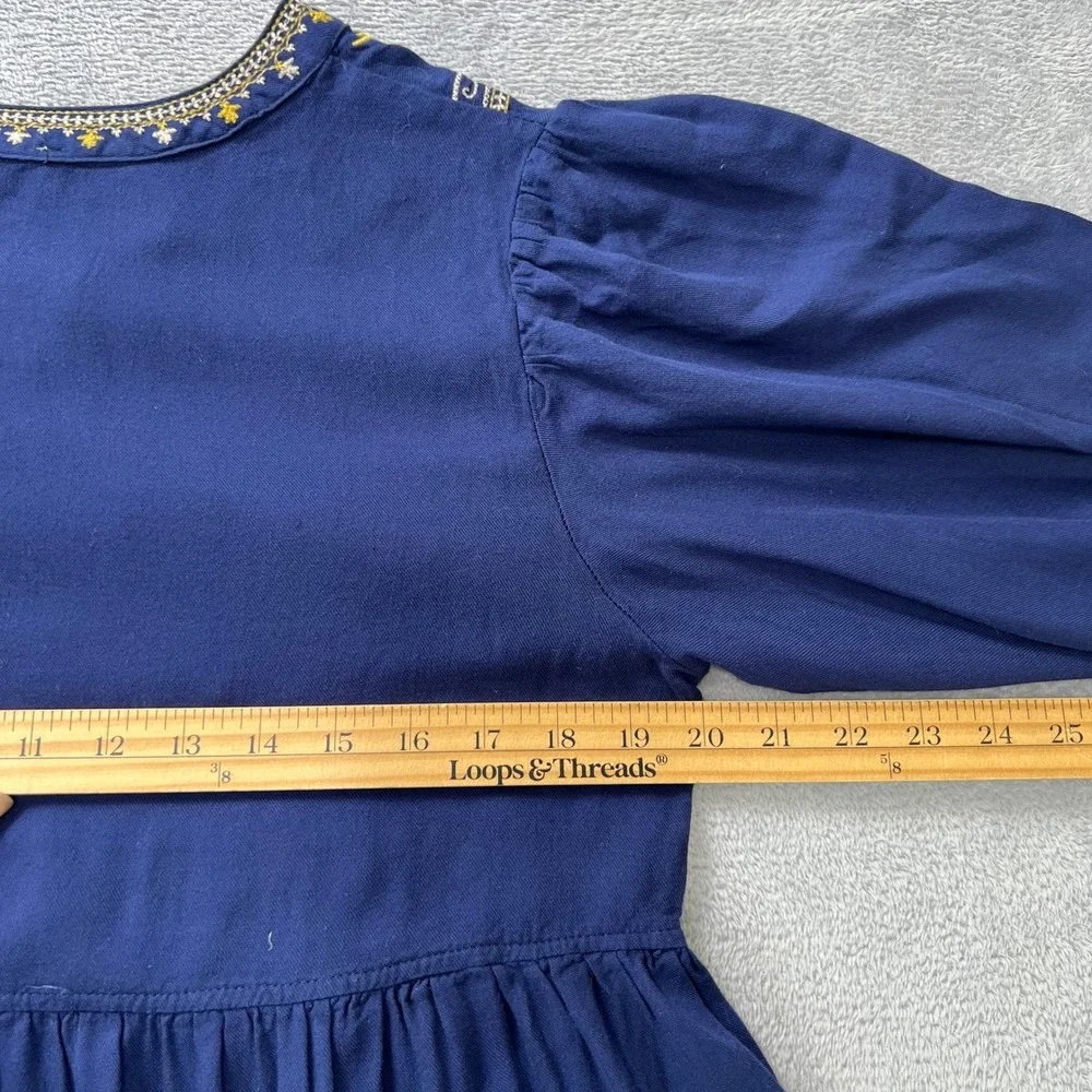 Solitaire Medium Blue‎ Embroidered Rayon Peasant Dress Bohemian Festival